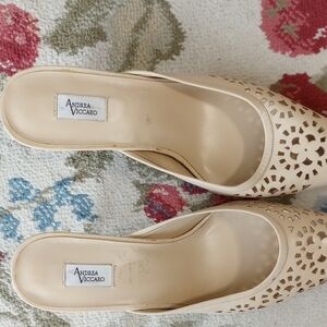 Andrea Viccaro Cream Mules with Perforated Design
